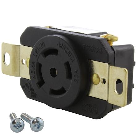 Ac Works Locking Receptacle, L21-20R, 20 A, 120/208V AC, 4 Pole, Flush Mount, Black FML2120R